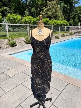 Vintage Rampage Black Paisley Floral Mesh Midi Slip Dress - size 2